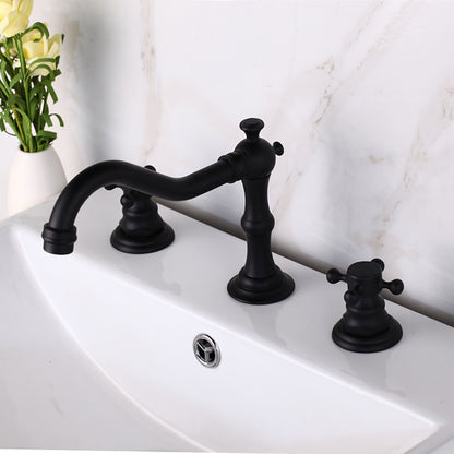 Traditional Brass Widespread Bathroom Faucet, Dual Cross Handle Vanity Faucet, Antique Brass / Brushed Nickel / Chrome / Oil-Rubbed Bronze / Matte Black
