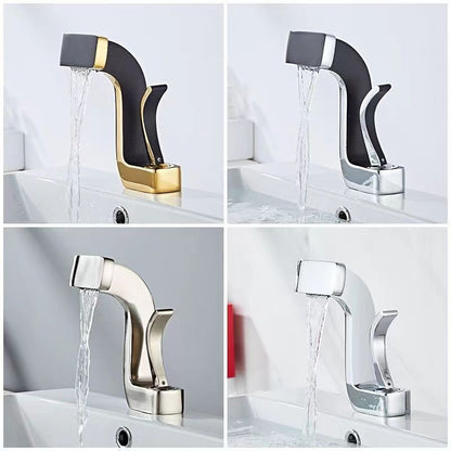 Waterfall Modern Bathroom Faucet, Single-Handle Single-Hole Brass Faucet