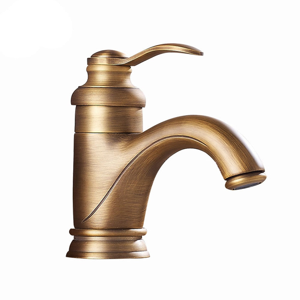 Traditional Single-Handle Brass Bathroom Faucet, Single-Hole Deck-Mounted Faucet, Antique Brass / Oil-Rubbed Bronze / Polished Gold