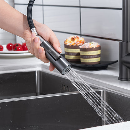Modern Pull-Down Kitchen Faucet, Single-Handle Swivel Spout Faucet, Matte Black / Brushed Gold / Brushed Nickel / Chrome / Gunmetal