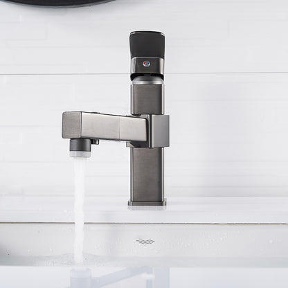 Modern Pull-Out Bathroom Faucet, Single-Hole Swivel Spout Faucet, Matte Black / Chrome / Brushed Nickel / Gunmetal / Matte White