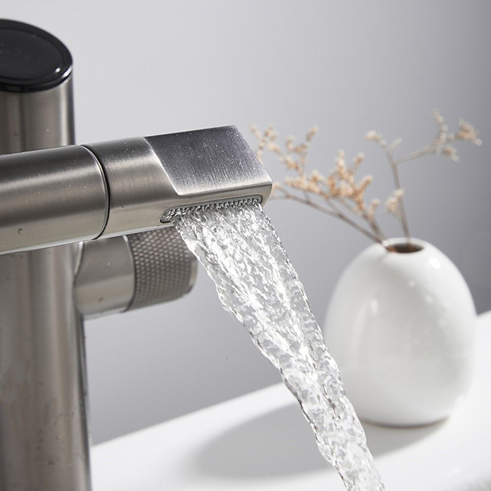 LED Digital Display Single-Hole Single-Handle Bathroom Faucet, Swivel Spout Brass Faucet, Matte Black / Matte White / Gunmetal