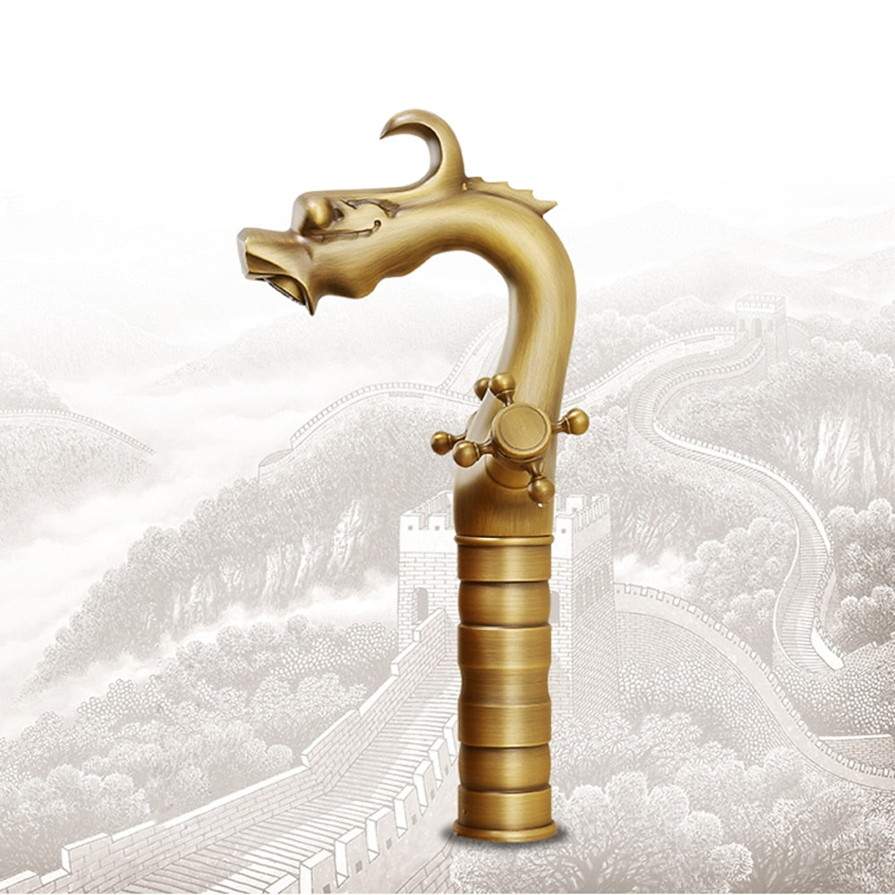 Vintage Dragon Vessel Sink Faucet, Single-Hole Double Cross Handle Brass Faucet