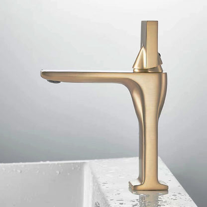 Brushed Gold Modern Bathroom Sink Faucet, Single-Hole Single-Handle Brass Faucet