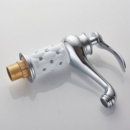 Vintage Rhinestone Ceramic Bathroom Faucet, Single-Hole Single-Handle Brass Faucet, Chrome / Polished Gold
