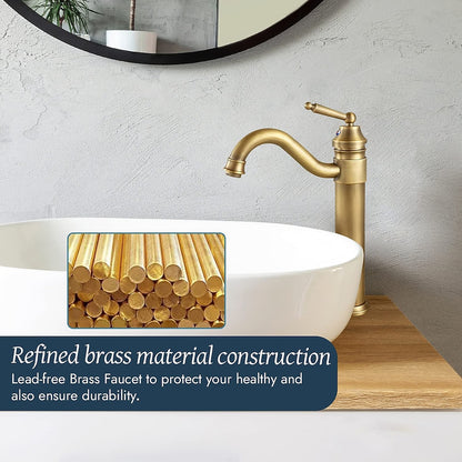 Antique Brass Traditional Single-Hole Vessel Sink Faucet, Single-Handle Brass Faucet, 360-Degree Swivel Spout Faucet
