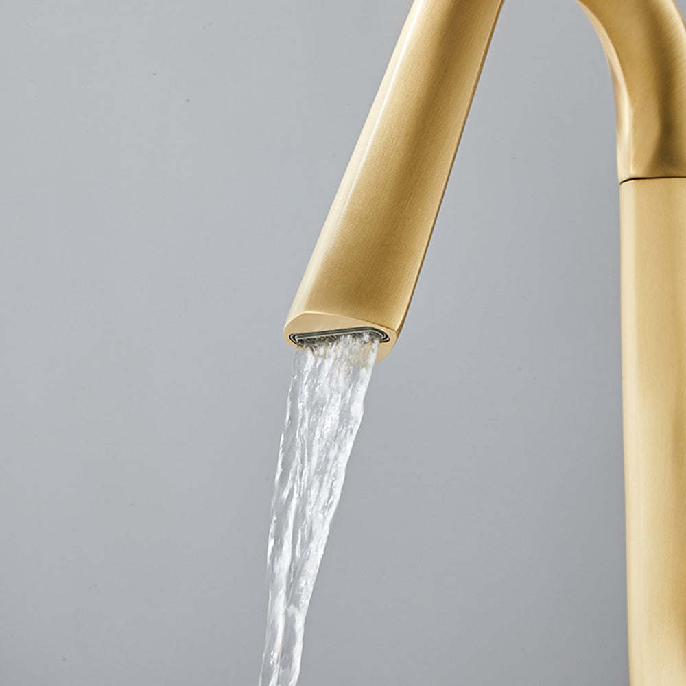 Modern Single-Hole Waterfall Bathroom Faucet, Single-Handle Swivel Spout Faucet, Matte Black / Brushed Gold / Chrome