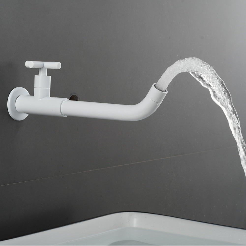 Modern Wall-Mount Bathroom Faucet, Single-Handle Swivel Spout Cold Only Faucet, Matte Black / Matte White / Antique Brass / Chrome