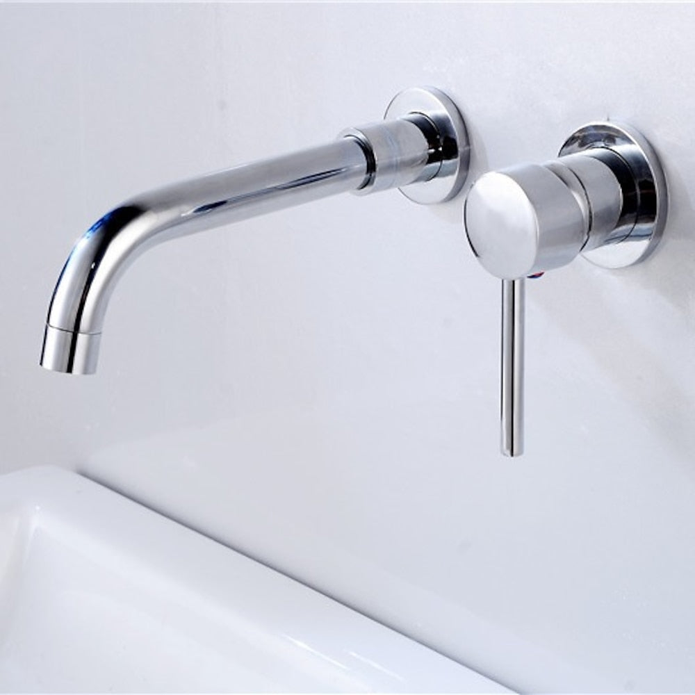 Modern Wall-Mount Bathroom Faucet, Single-Handle Swivel Spout Faucet, Matte Black / Chrome / Brushed Gold
