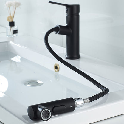 Modern Pull-Out Bathroom Faucet, Single-Handle Fountain Spout Faucet, Matte Black / Chrome