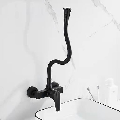Matte Black Wall-Mount Kitchen Faucet, Single-Handle Bendable Spout Faucet