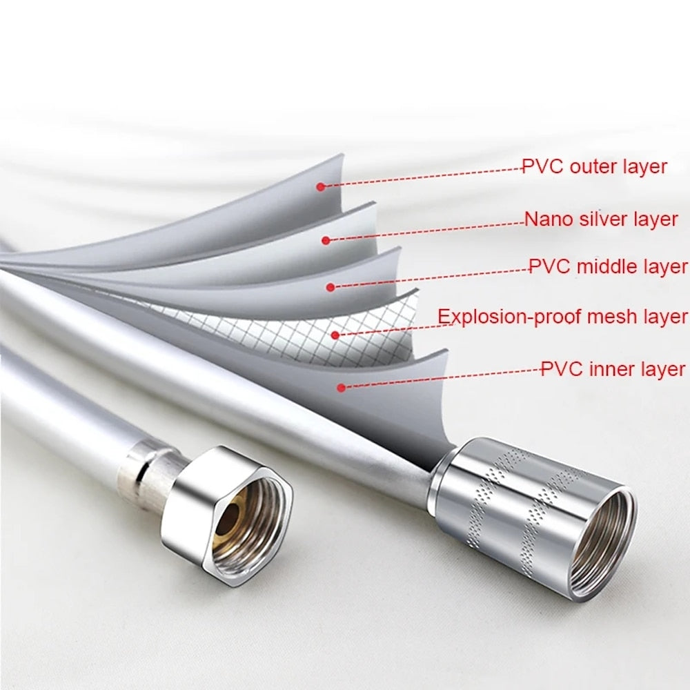 Anti-Winding Flexible Handheld Shower Hose, Smooth PVC Universal Shower Hose, Gray / Silver
