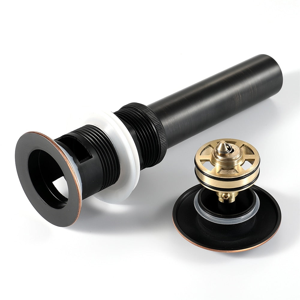 Oil-Rubbed Bronze Brass Pop-Up Sink Drain, Contemporary Bathroom Basin Drain with Overflow