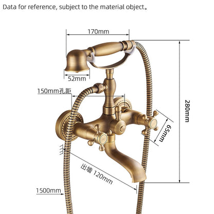 Vintage Wall-Mount Tub Faucet, Double-Handle Brass Bathtub Faucet with Telephone- Handheld Shower, Antique Brass / Matte Black