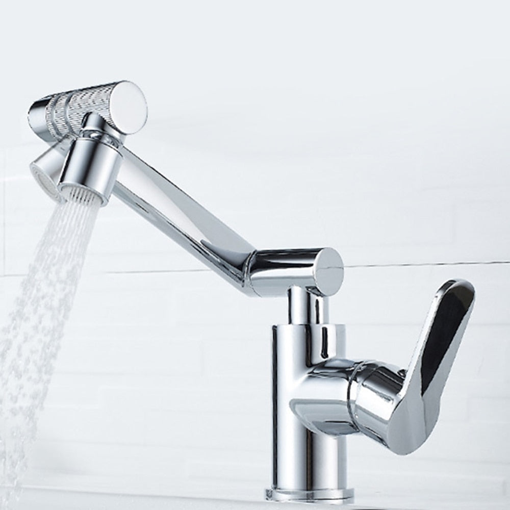 Height-Adjustable Modern Bathroom Sink Faucet, Single-Hole Swivel Spout Faucet, Matte Black / Chrome