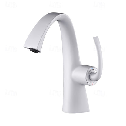Modern Single-Hole Bathroom Faucet, Single-Handle High-Arc Faucet, Matte White / Chrome / Polished Gold / Matte Black / Brushed Gold / Rose Gold / Gunmetal