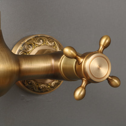 Traditional Antique Brass Wall-Mount Kitchen Faucet, Dual Cross Handle Brass Faucet with Swivel Spout