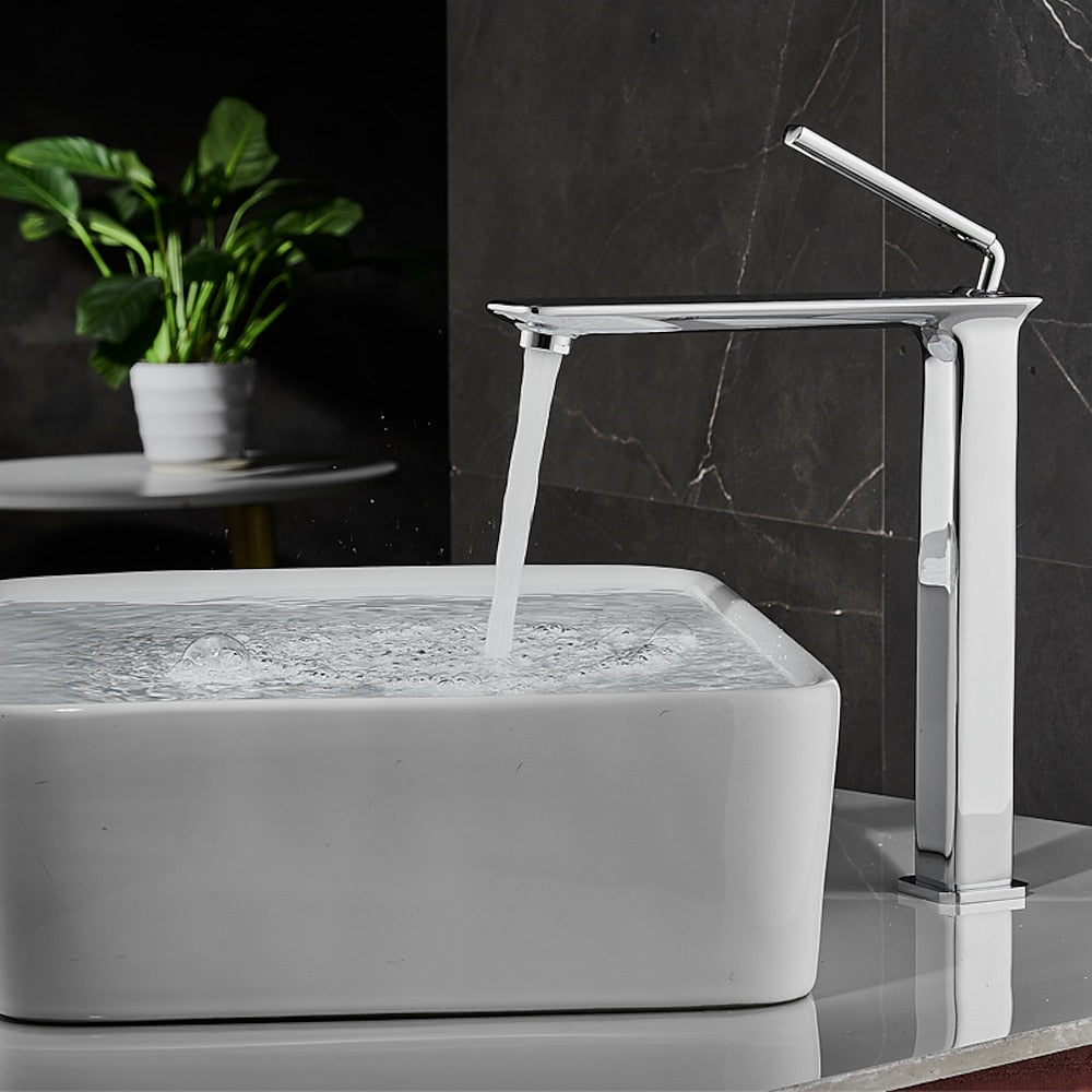 Modern Single-Hole Bathroom Faucet, Single-Handle Brass Vessel Sink Faucet