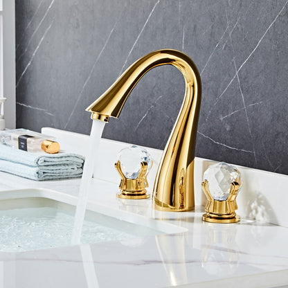 Crystal Knob Handle Widespread Bathroom Faucet, Modern Dual-Handle 3-Hole Faucet, Polished Gold / Chrome / Brushed Nickel