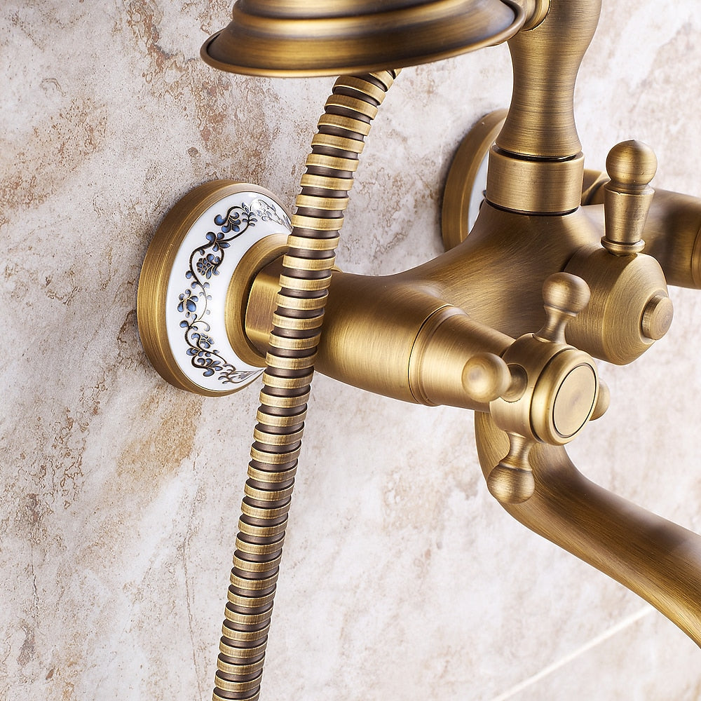 Vintage Telephone- Wall-Mount Tub Faucet, Brass Tub Faucet with Handheld Shower