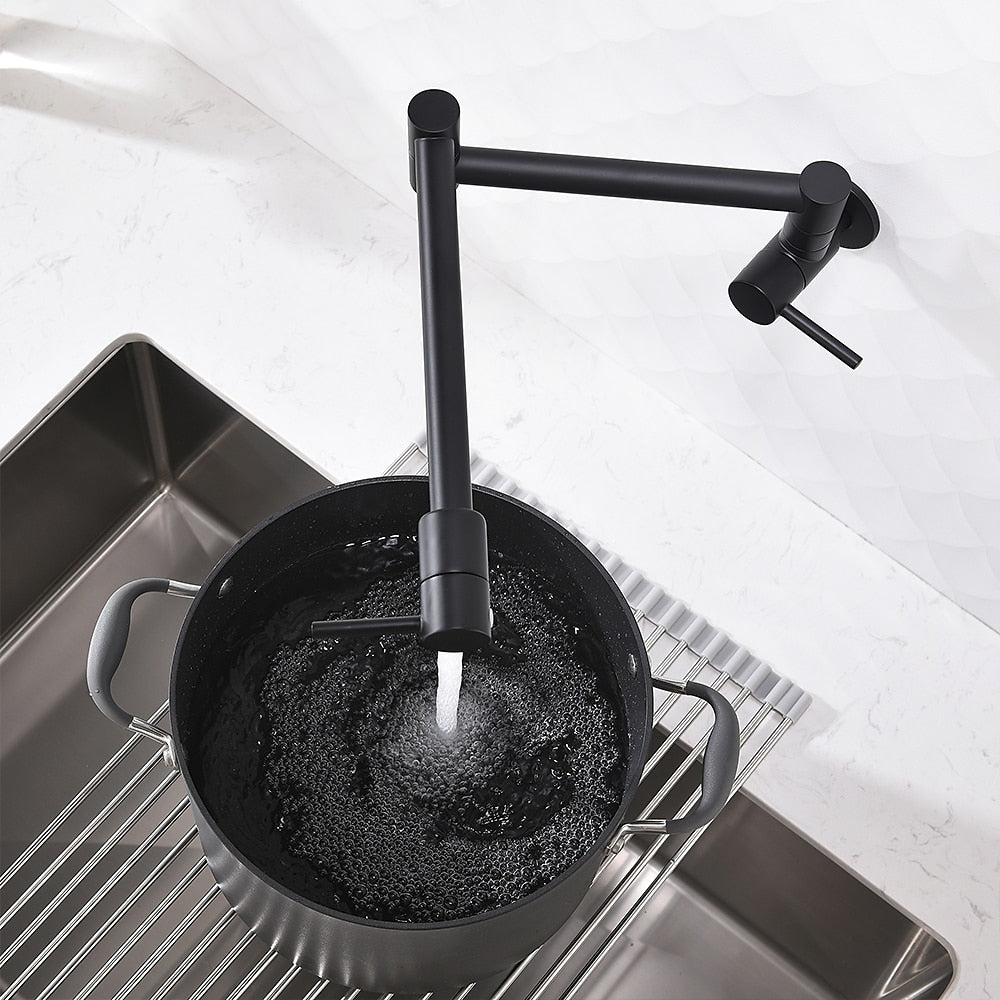 Wall-Mount Folding Pot Filler Faucet, Dual-Handle Kitchen Faucet, Chrome / Matte Black / Polished Gold / Brushed Gold