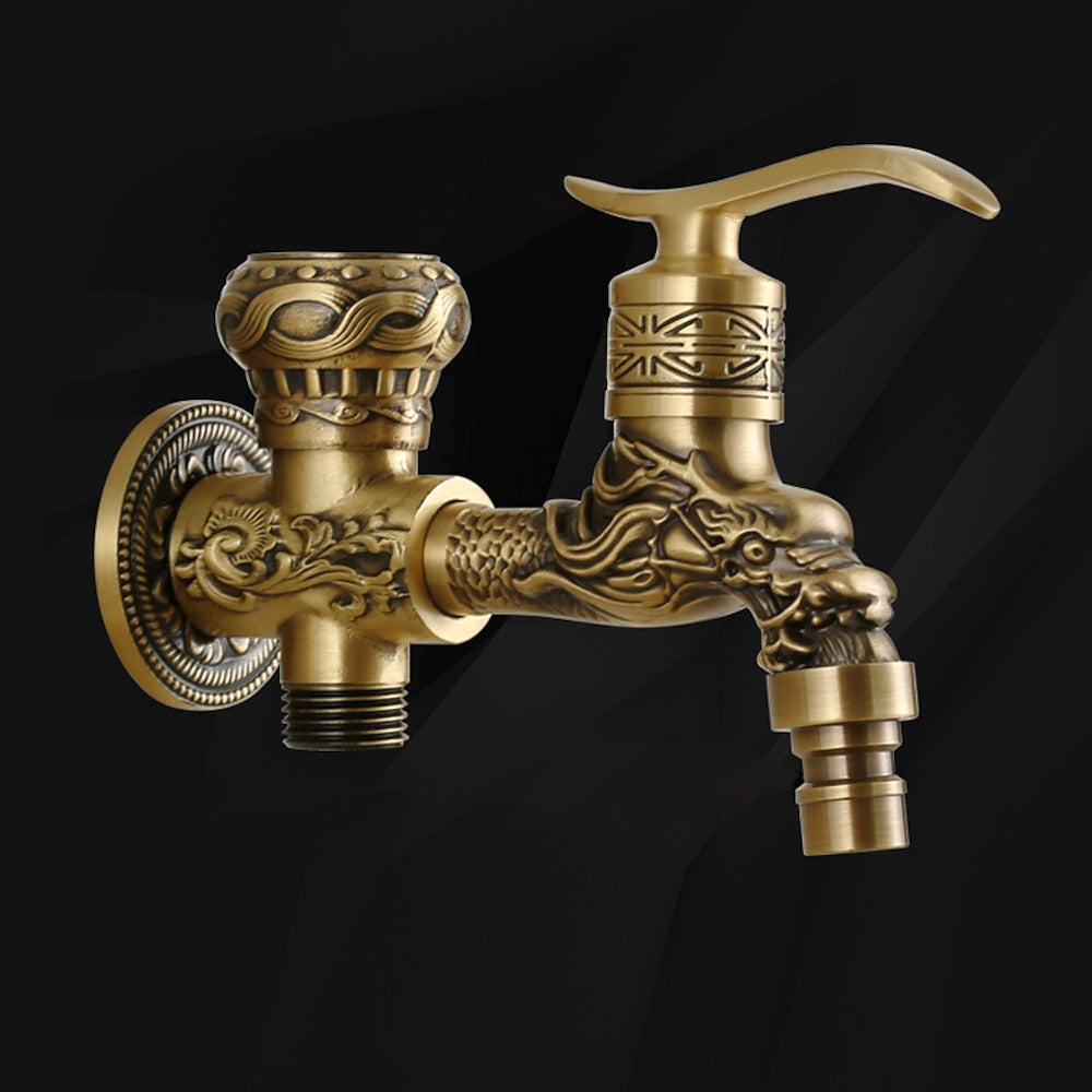 Antique Brass Wall-Mount Bidet Faucet, Handheld Toilet Sprayer Set