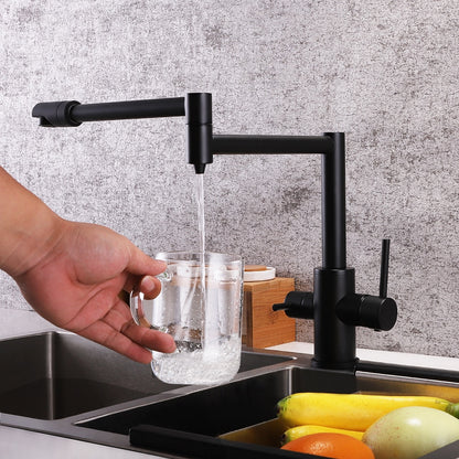 Foldable Dual-Joint Pot Filler Kitchen Faucet, Deck-Mount Single-Hole Two-Handle Faucet, Matte Black / Brushed Nickel
