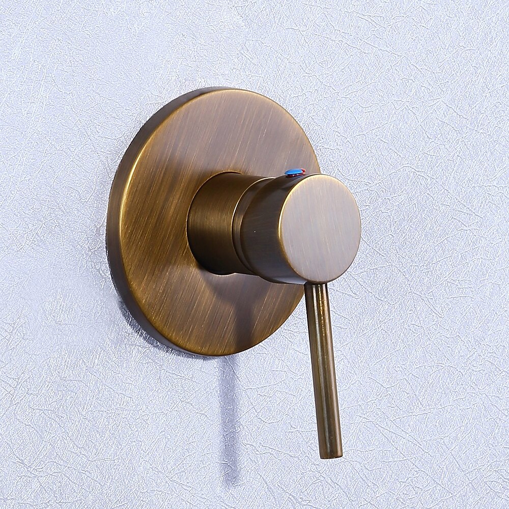 Rainfall Antique Brass Shower Faucet, Wall-Mount Single-Handle Shower System with Rough-In Valve / Floor Drain