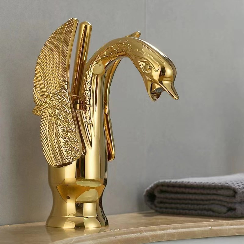Vintage Swan Design Bathroom Faucet, Single-Hole Single-Handle Faucet, Antique Brass / Chrome / Polished Gold / Matte Black