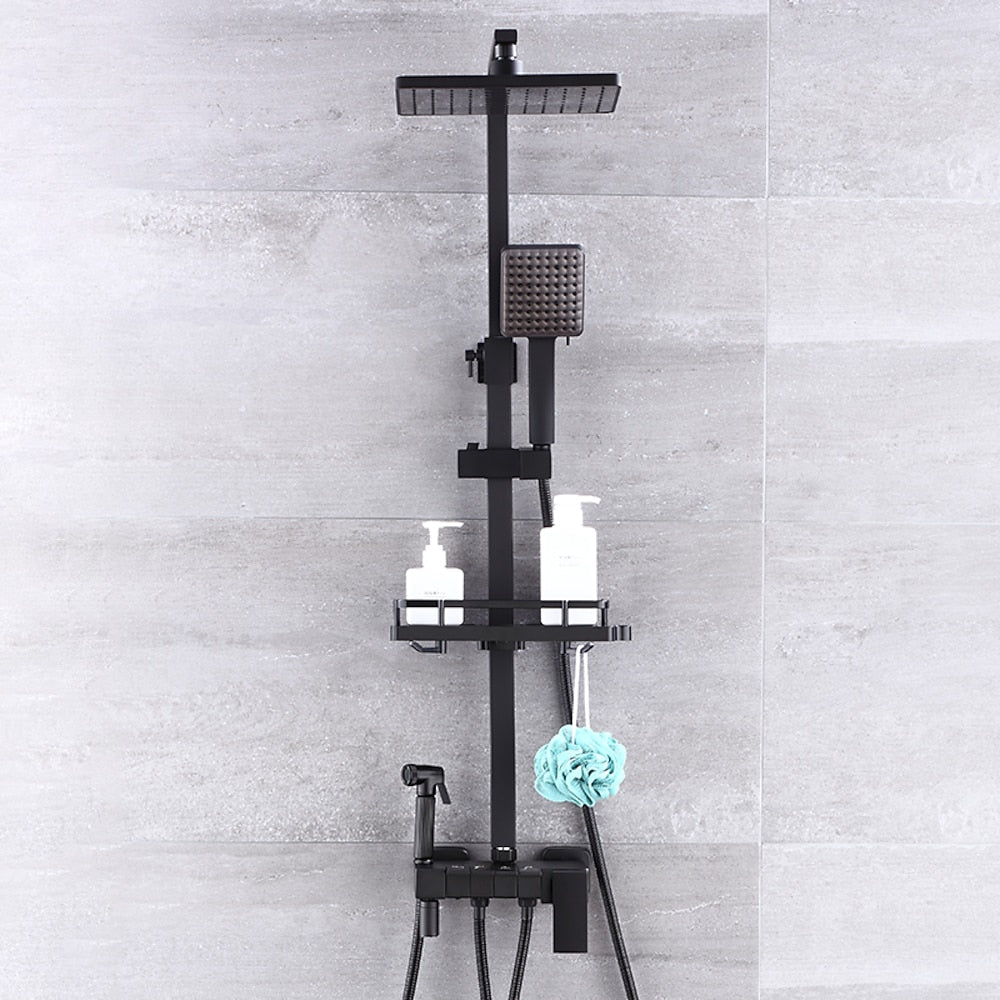 Modern Rainfall Tub Shower System, Wall-Mounted Exposed Shower Faucet with Handheld Spray
