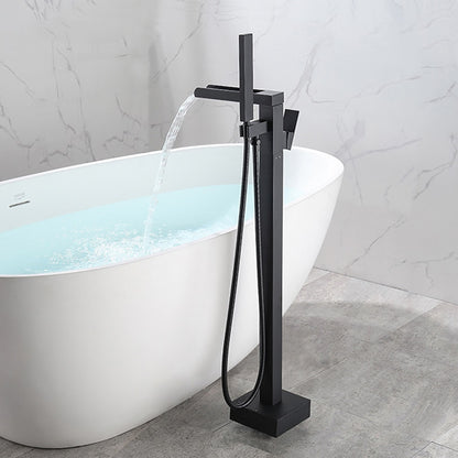 Modern Waterfall Freestanding Tub Filler, Single-Handle Tub Faucet with Handheld Shower