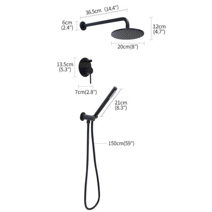 Rainfall Matte Black Wall-Mounted Shower System, Single-Handle Faucet with Handheld Shower