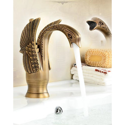 Swan-Shaped Single-Hole Brass Faucet, Single-Handle Vessel Sink Faucet, Antique Brass / Brushed Nickel / Chrome / Matte Black / Polished Gold