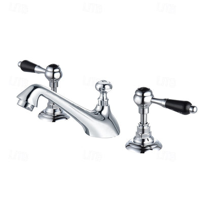 Vintage Widespread Bathroom Faucet, Double-Handle 3-Hole Sink Faucet, Chrome / Polished Gold