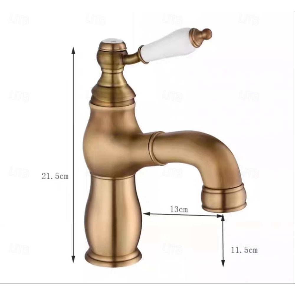 Pull-Out Single-Hole Bathroom Faucet, Single-Handle Brass Faucet, Antique Brass / Chrome / Polished Gold