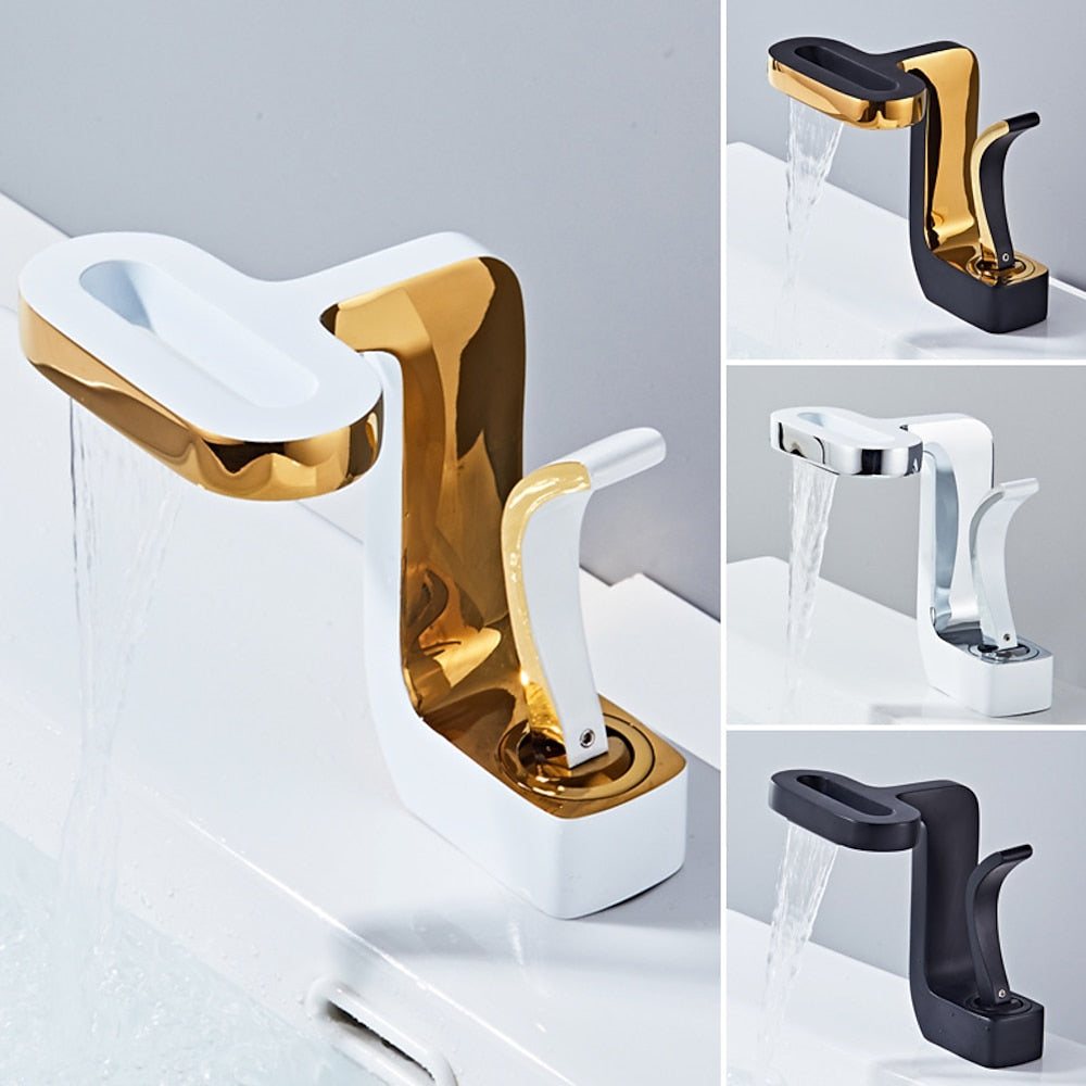 Waterfall Single-Hole Bathroom Faucet, Single-Handle Brass Vanity Faucet