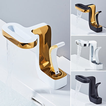 Waterfall Single-Hole Bathroom Faucet, Single-Handle Brass Vanity Faucet