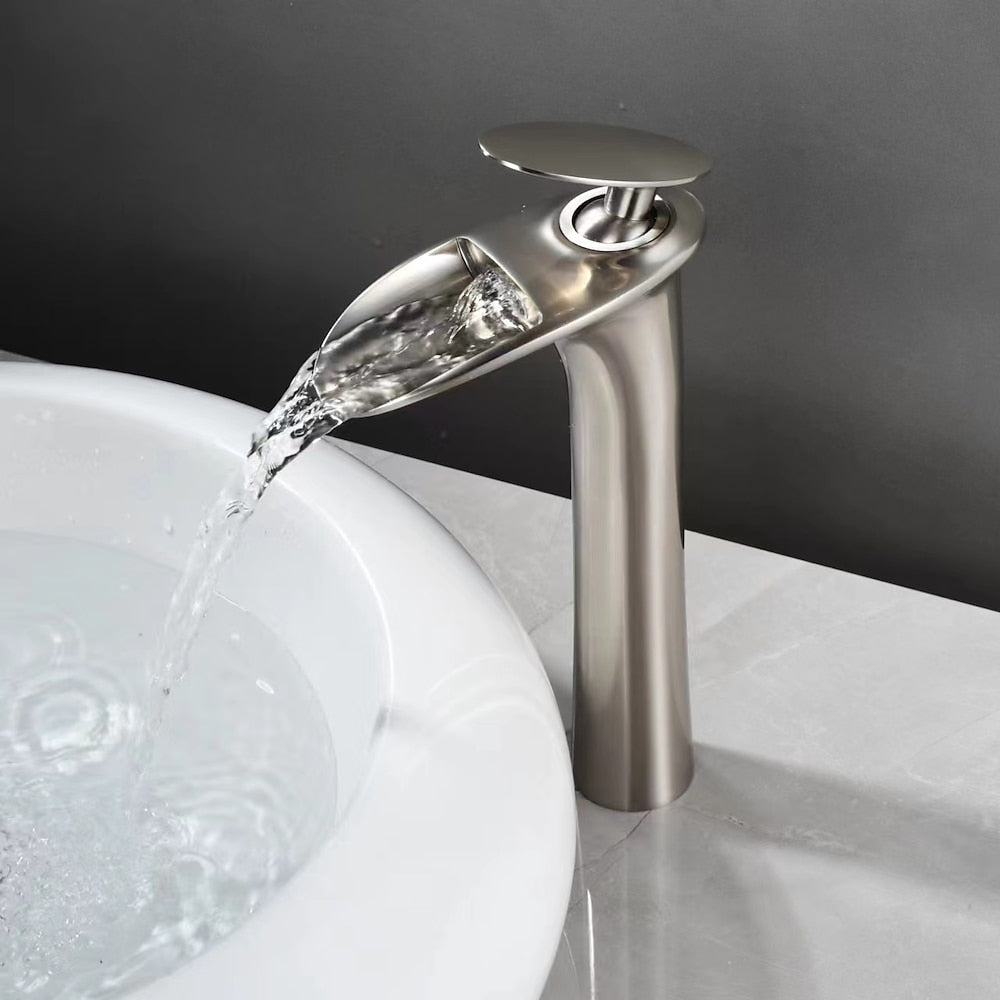 Waterfall Vessel Bathroom Faucet, Modern Single-Handle Single-Hole Tall Basin Faucet