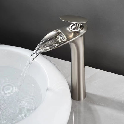Waterfall Vessel Bathroom Faucet, Modern Single-Handle Single-Hole Tall Basin Faucet