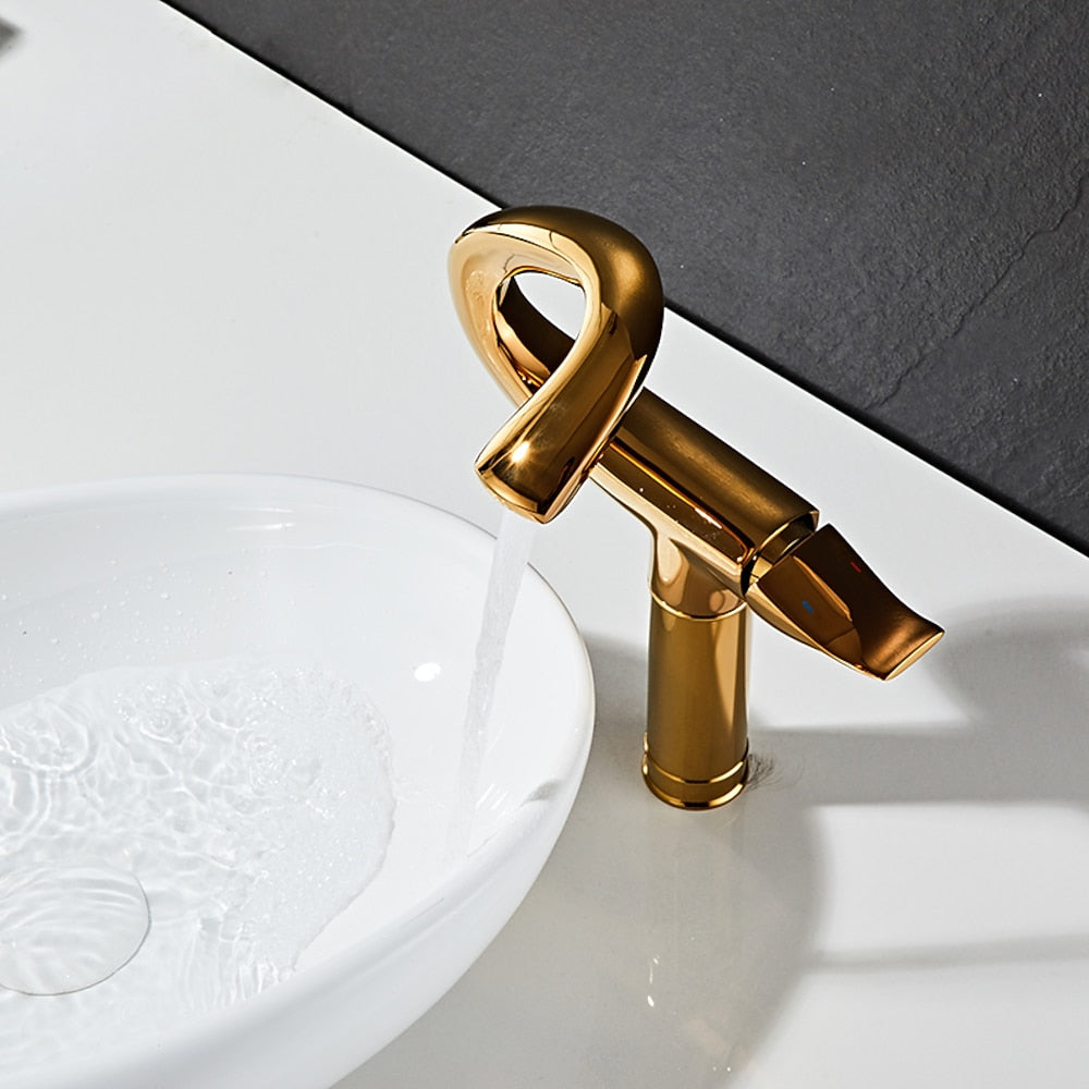 Curved High Arc Vessel Bathroom Faucet, Single-Handle Single-Hole Tall Brass Faucet