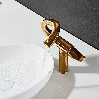 Curved High Arc Vessel Bathroom Faucet, Single-Handle Single-Hole Tall Brass Faucet