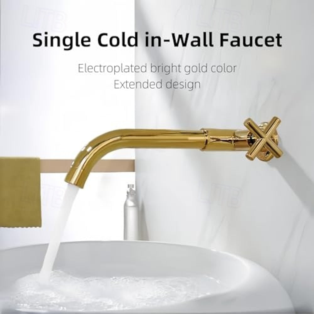 Industrial Wall-Mount Cold Water Bathroom Faucet, Single-Handle Rotatable Spout Tap, Brushed Gold / Chrome / Gunmetal