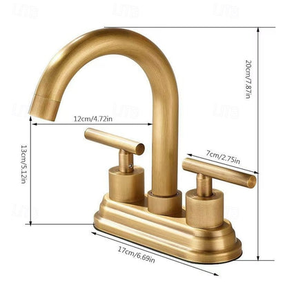 Modern High-Arc Spout Bathroom Faucet, 4-Inch Centerset Dual-Handle Faucet, Brushed Gold / Brushed Bronze