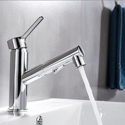 Pull-Out Single-Hole Bathroom Faucet, Single-Handle Basin Tap, Matte Black / Chrome