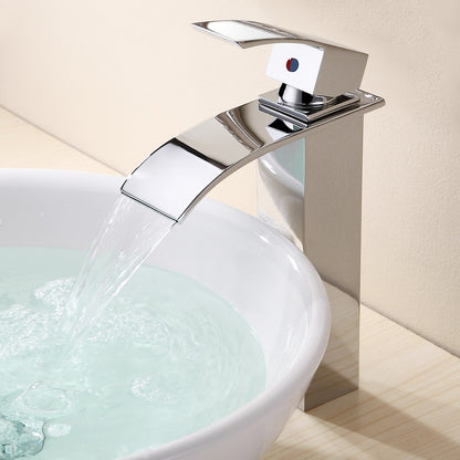 Waterfall Modern Chrome Vessel Sink Faucet, Single-Handle Single-Hole Faucet