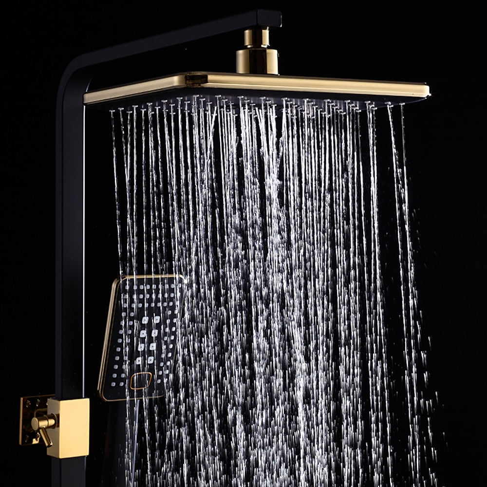 Modern Rainfall Tub Shower System, Wall-Mounted Exposed Shower Faucet with Handheld Spray