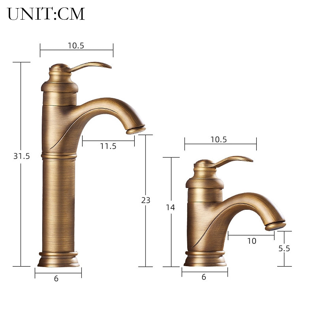 Traditional Single-Handle Brass Bathroom Faucet, Single-Hole Deck-Mounted Faucet, Antique Brass / Oil-Rubbed Bronze / Polished Gold