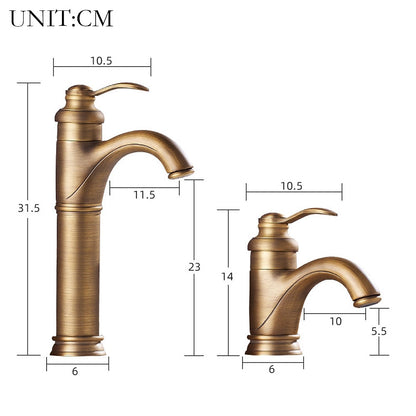 Traditional Single-Handle Brass Bathroom Faucet, Single-Hole Deck-Mounted Faucet, Antique Brass / Oil-Rubbed Bronze / Polished Gold