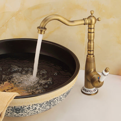 Antique Single-Hole Vessel Sink Faucet, High-Arc Faucet with Ceramic Lever Handle
