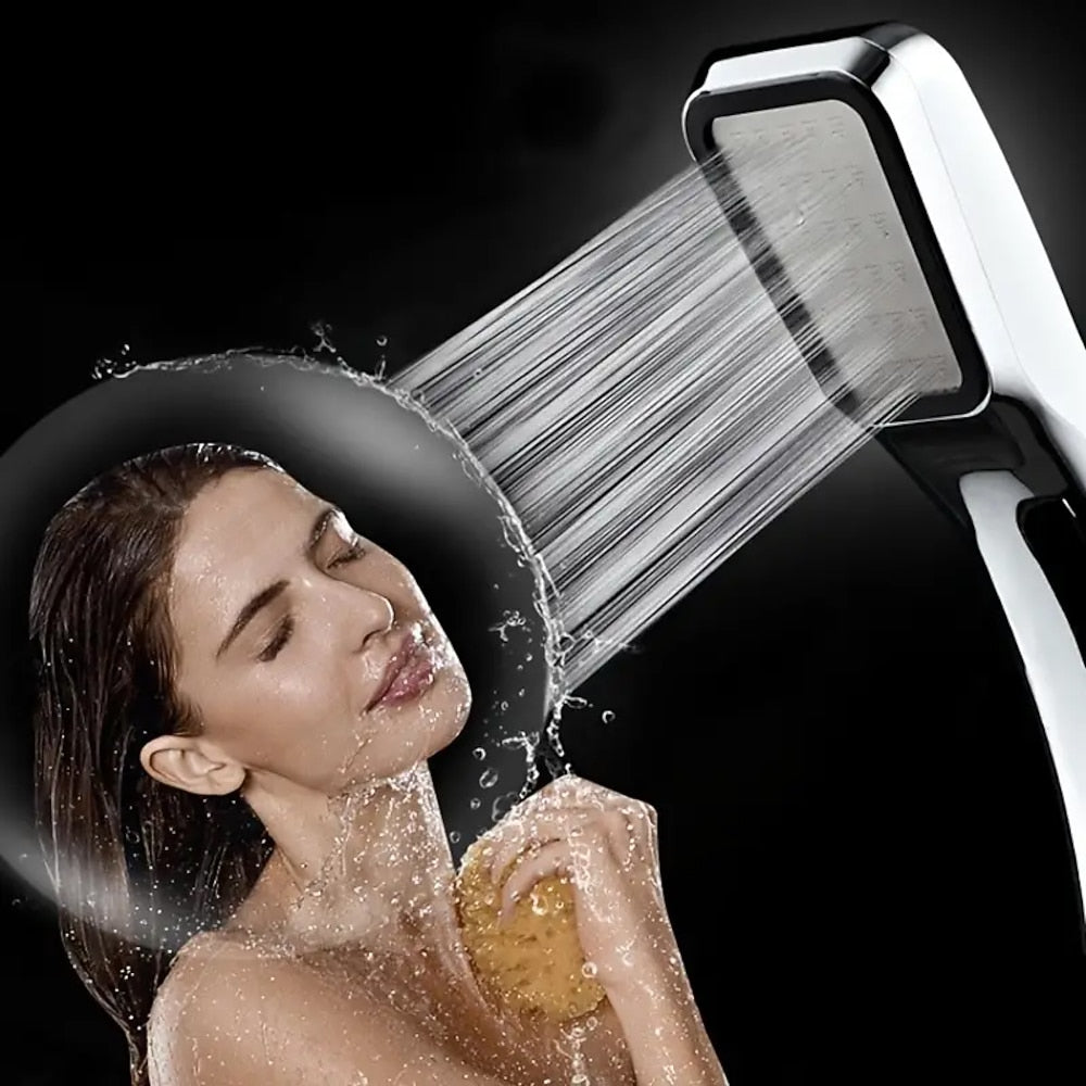 High-Pressure Water-Saving Rectangular Hand Shower, Contemporary ABS Shower Head, Chrome / Matte Black